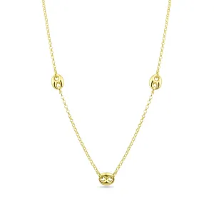 Gold Plated 925 Sterling Silver 3 Puffed Mariner Adjustable Link Necklace - ITN00158-GP