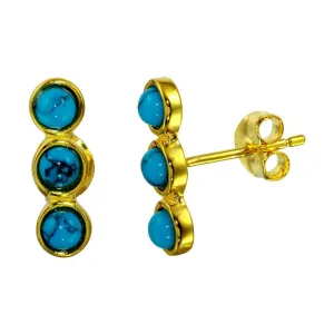 Gold Plated 925 Sterling Silver 3 Round Turquoise Earrings - BGE00565
