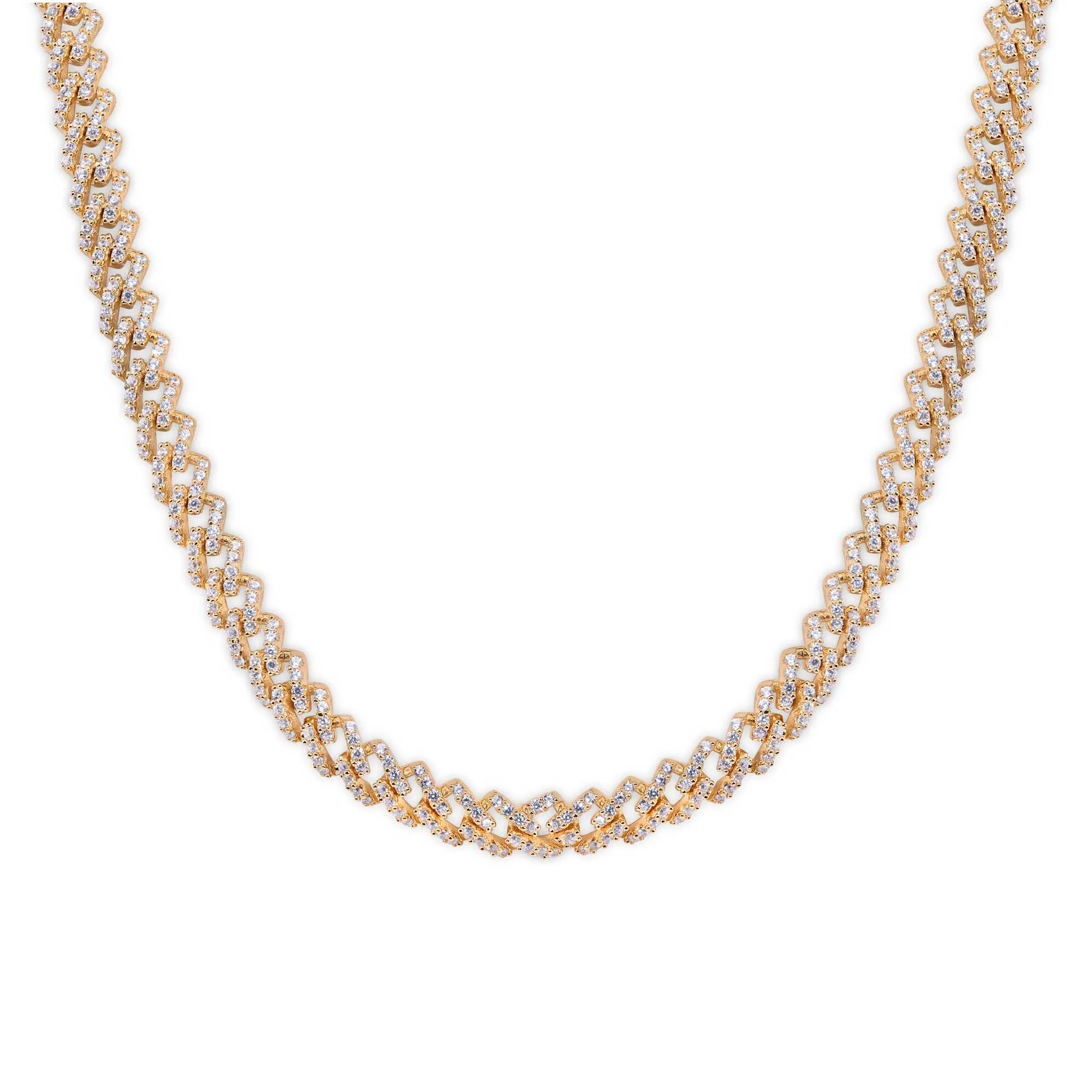 Gold Plated 925 Sterling Silver 5.5mm CZ Encrusted Monaco Chain or Bracelet - GMN00212GP | GMB00129GP