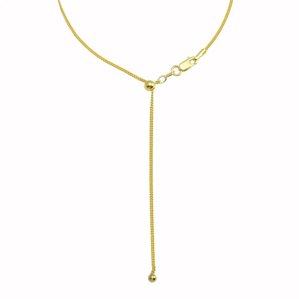 Gold Plated 925 Sterling Silver Adjustable Curb Slider Chain with Hanging Bead- DIN00110GP