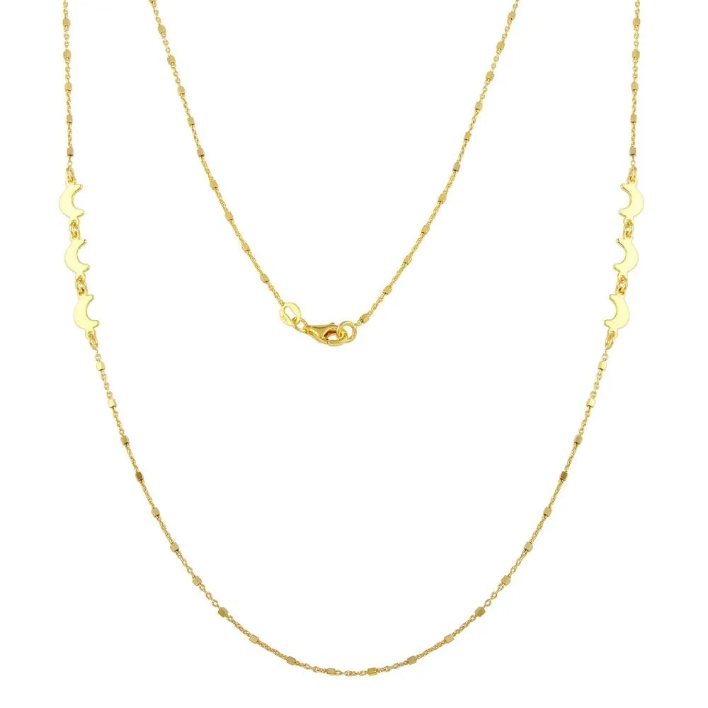 Gold Plated 925 Sterling Silver Alternating Bead Crescent Moon Necklace - ECN00035GP