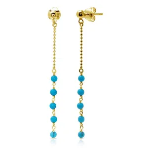 Gold Plated 925 Sterling Silver Bead Chain with Dropped Turquoise Beads - DIE00007GP