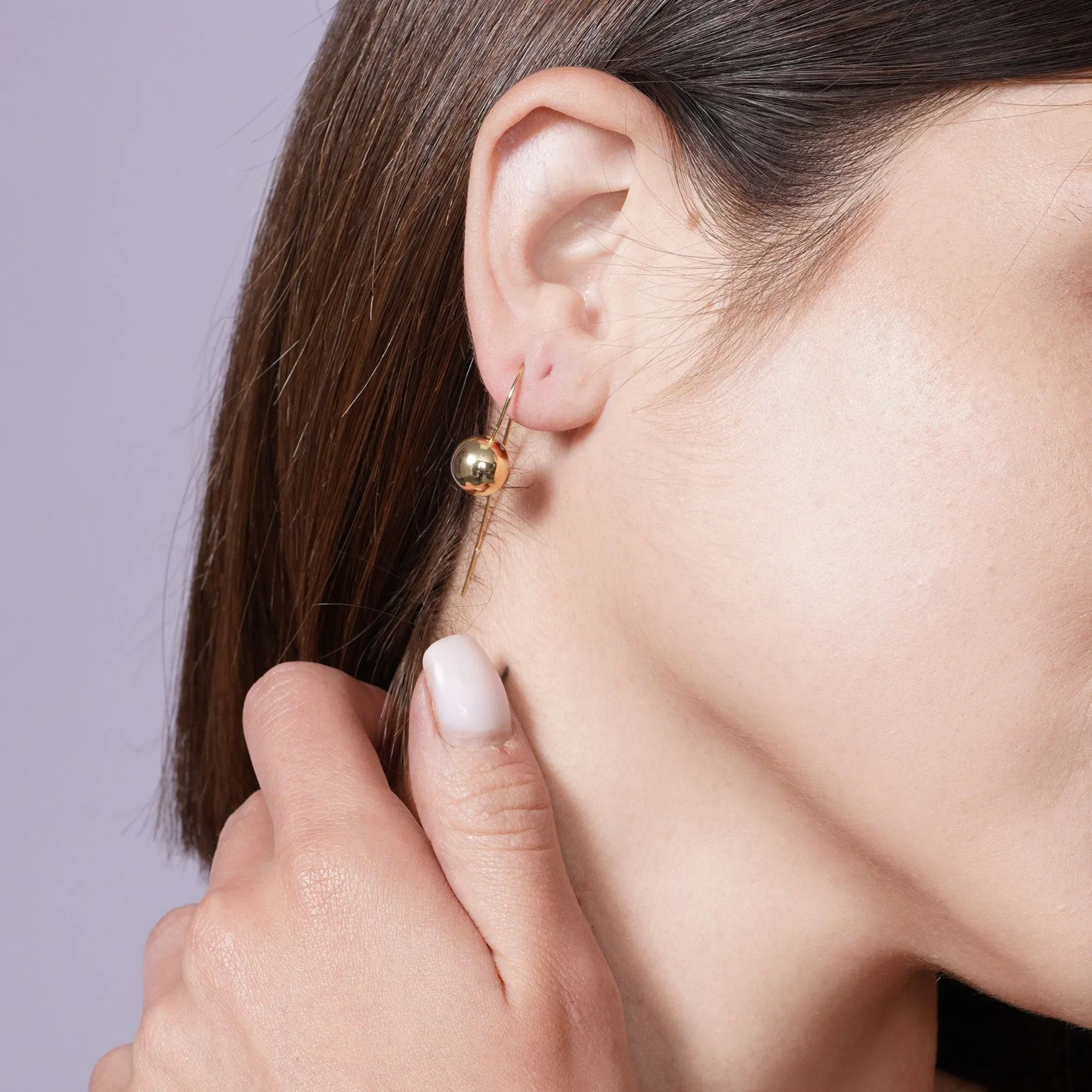 Gold Plated 925 Sterling Silver Bead Earrings with Hanging Post  - STE01079GLD