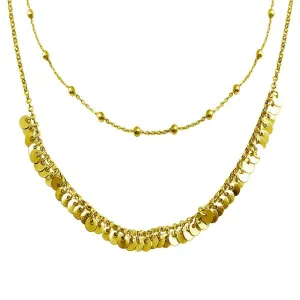 Gold Plated 925 Sterling Silver Beaded Disc Charms Double Chain Choker Necklace - ARN00051GP