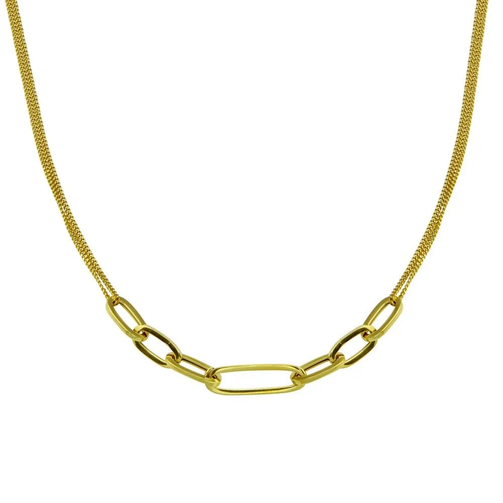 Gold Plated 925 Sterling Silver  Cuban Paperclip Chain Necklace - ITN00151-GP