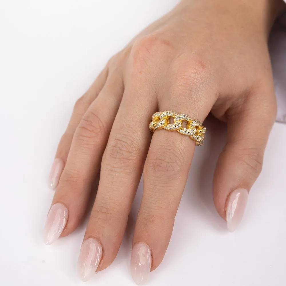 Gold Plated 925 Sterling Silver Curb Design Link Ring 7.3mm - STR01131GP