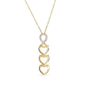 Gold Plated 925 Sterling Silver CZ Drop Down Heart Mounting Necklace - BGP01384GP