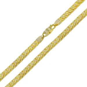 Gold Plated 925 Sterling Silver CZ Encrusted Franco Chain or Bracelet 5mm - CHCZ102 GP