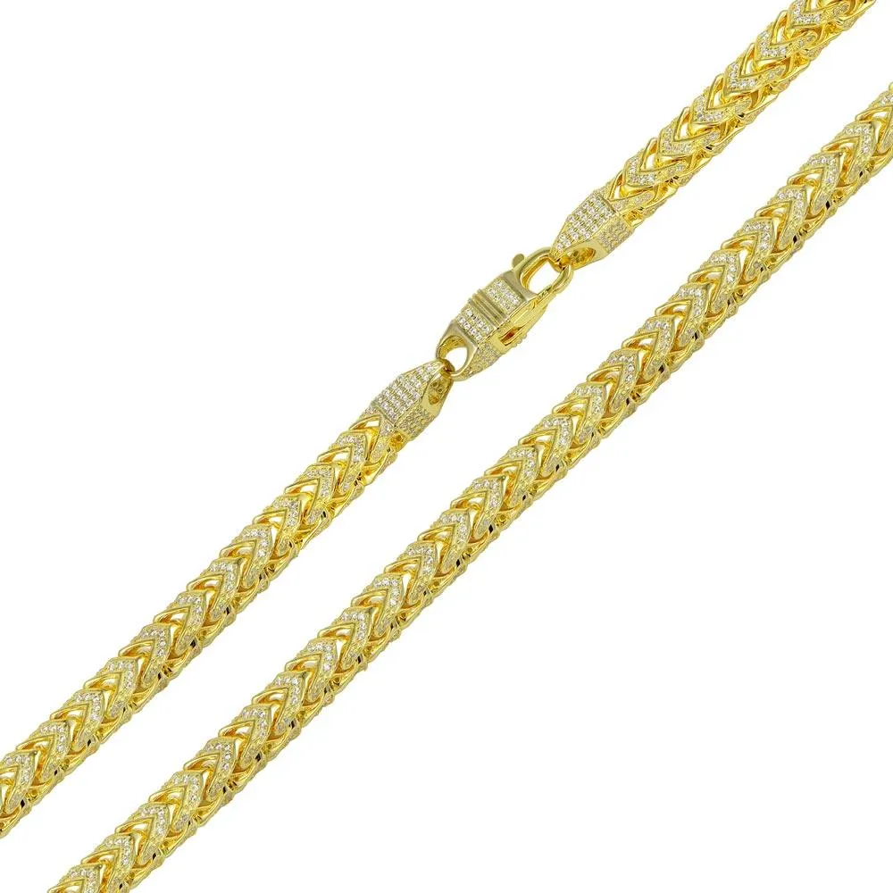 Gold Plated 925 Sterling Silver CZ Encrusted Franco Chain or Bracelet 5mm - CHCZ102 GP