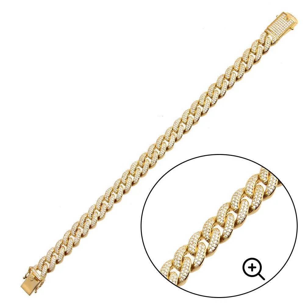 Gold Plated 925 Sterling Silver CZ Encrusted Miami Cuban Link Bracelet 11.5mm - GMB00091GP