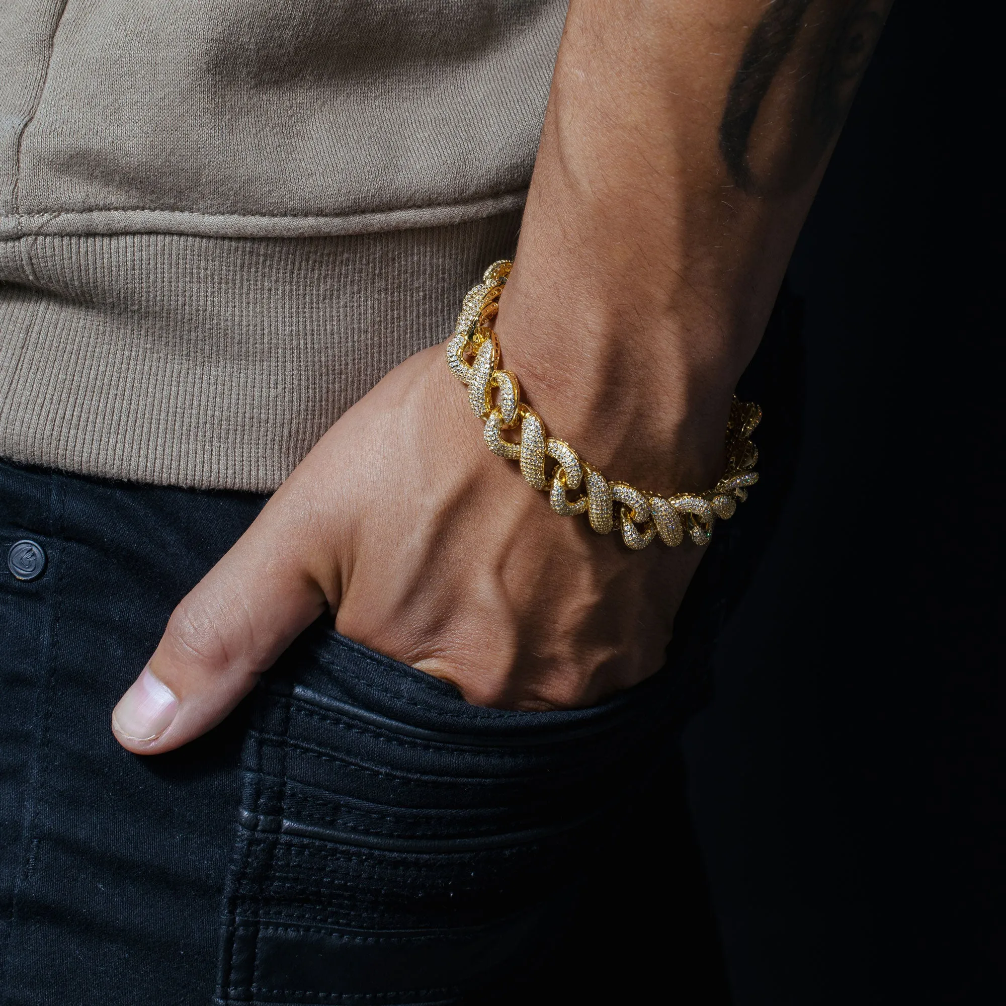 Gold Plated 925 Sterling Silver CZ Encrusted Miami Cuban Link Bracelet 13.8mm - GMB00092GP