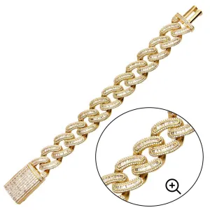 Gold Plated 925 Sterling Silver CZ Encrusted Miami Cuban Link Bracelet 19.5mm - GMB00094GP