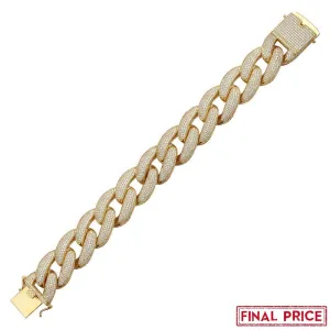 Gold Plated 925 Sterling Silver CZ Encrusted Miami Cuban Link Bracelet 20.3mm - GMB00078GP