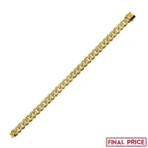 Gold Plated 925 Sterling Silver CZ Encrusted Miami Cuban Link  Plain Lock Bracelet 9mm - GMB00085GP