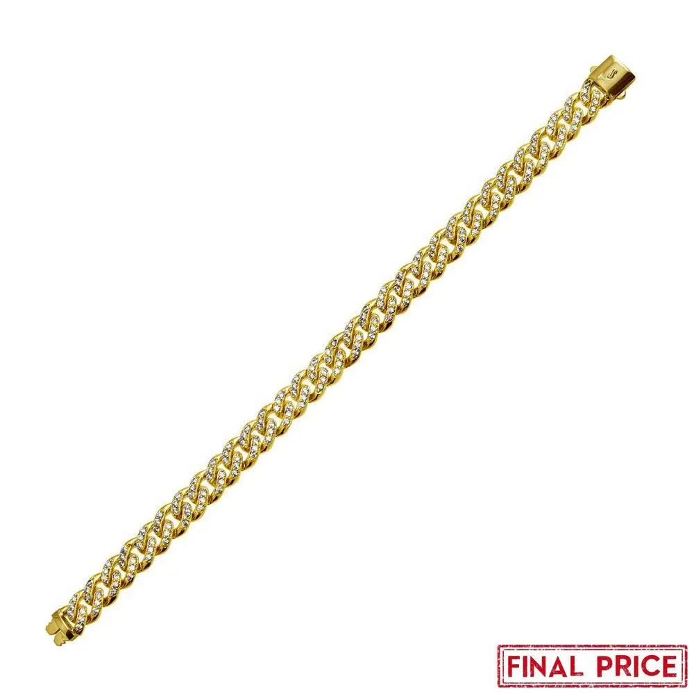 Gold Plated 925 Sterling Silver CZ Encrusted Miami Cuban Link  Plain Lock Bracelet 9mm - GMB00085GP