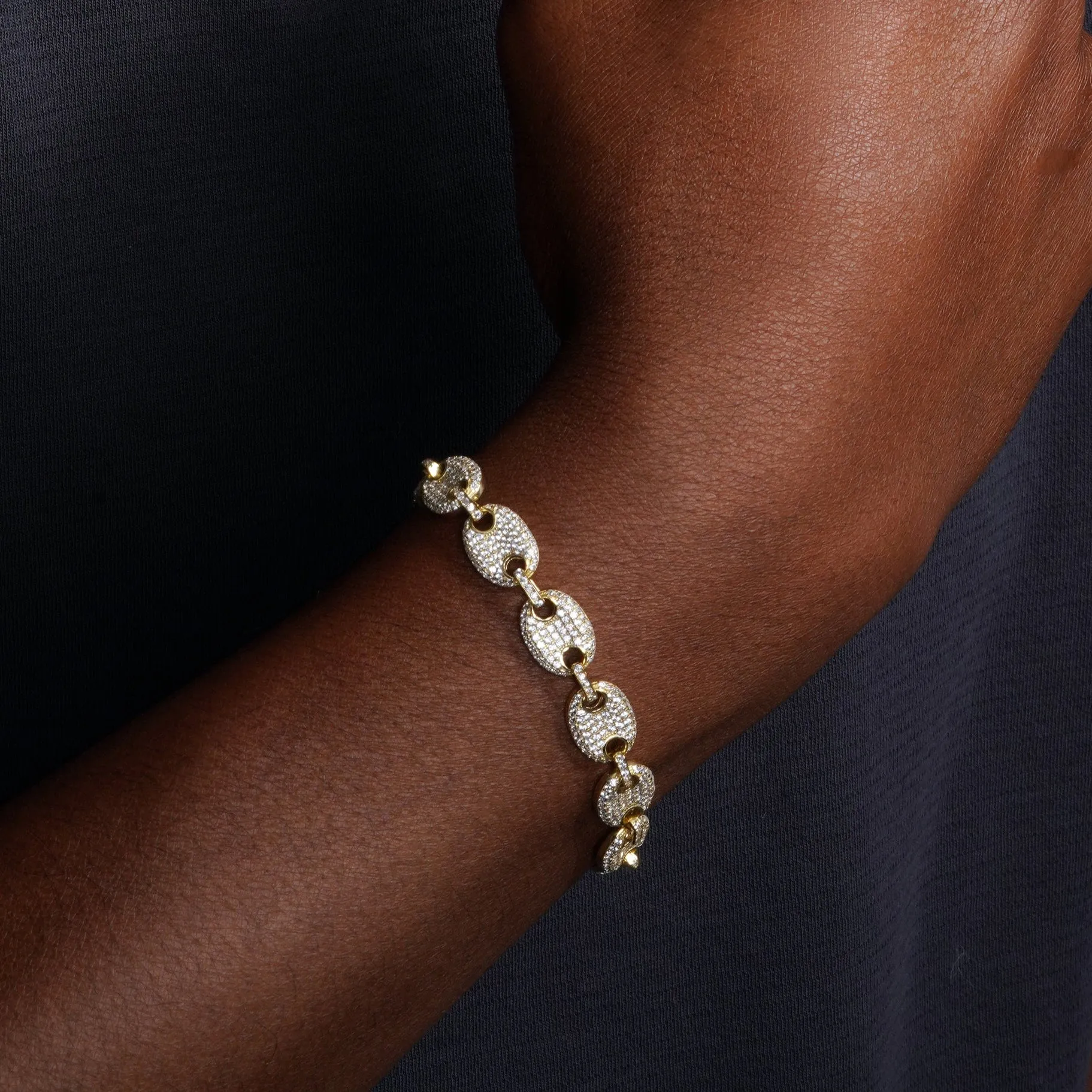 Gold Plated 925 Sterling Silver CZ Encrusted Oval Link Chain or Bracelet 10.5mm - CHCZ114 GP