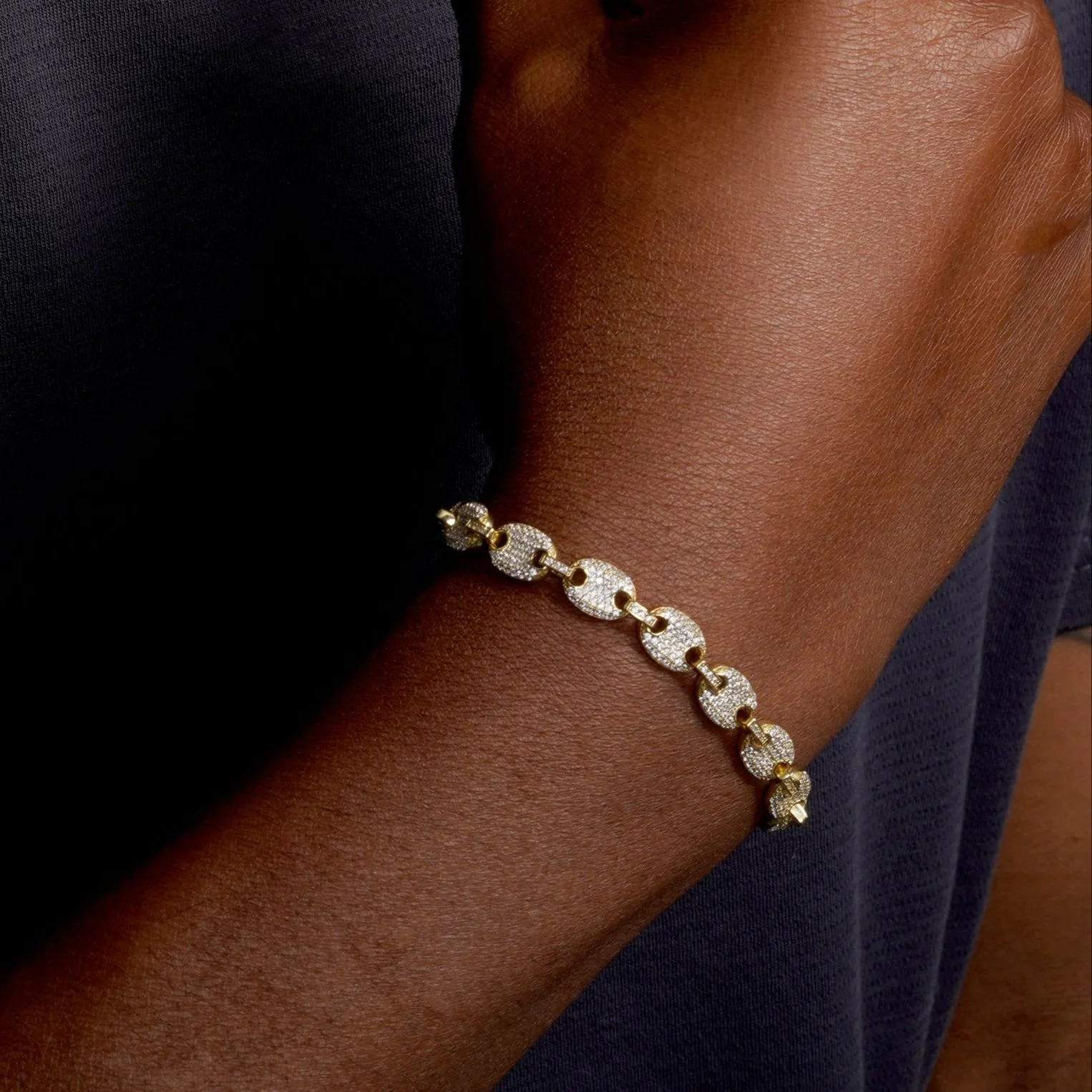 Gold Plated 925 Sterling Silver CZ Encrusted Oval Link Chain or Bracelet 8mm - CHCZ113 GP