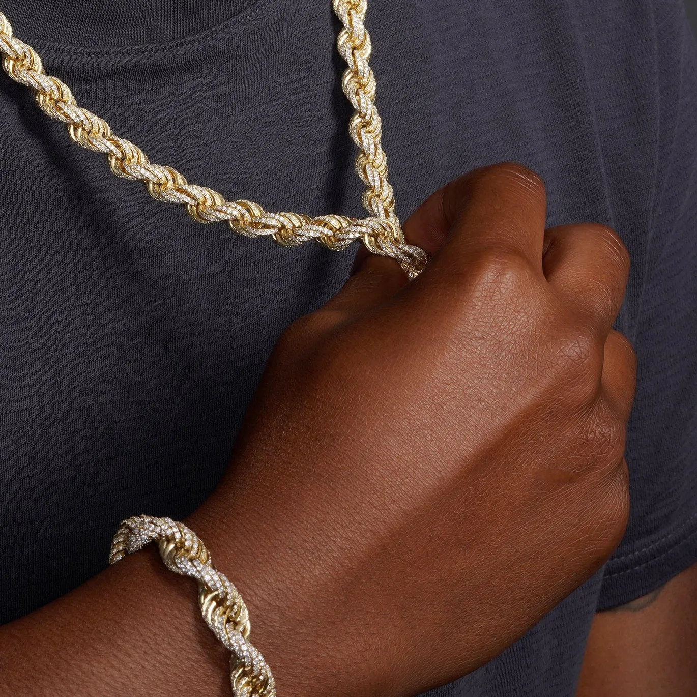Gold Plated 925 Sterling Silver CZ Encrusted Rope Chains Or Bracelet 9.7mm - CHCZ100 GP