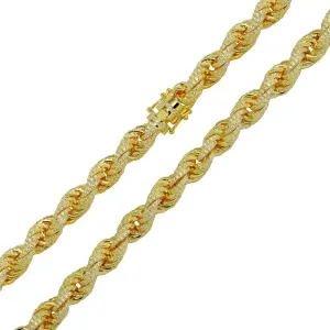 Gold Plated 925 Sterling Silver CZ Encrusted Rope Chains Or Bracelet 9.7mm - CHCZ100 GP