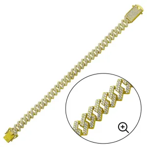Gold Plated 925 Sterling Silver CZ Encrusted Square Miami Cuban Link Bracelet 11.0mm - GMB00076GP