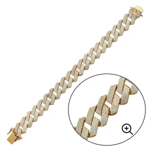 Gold Plated 925 Sterling Silver CZ Encrusted Square Miami Cuban Link Bracelet 17.0mm - GMB00074GP