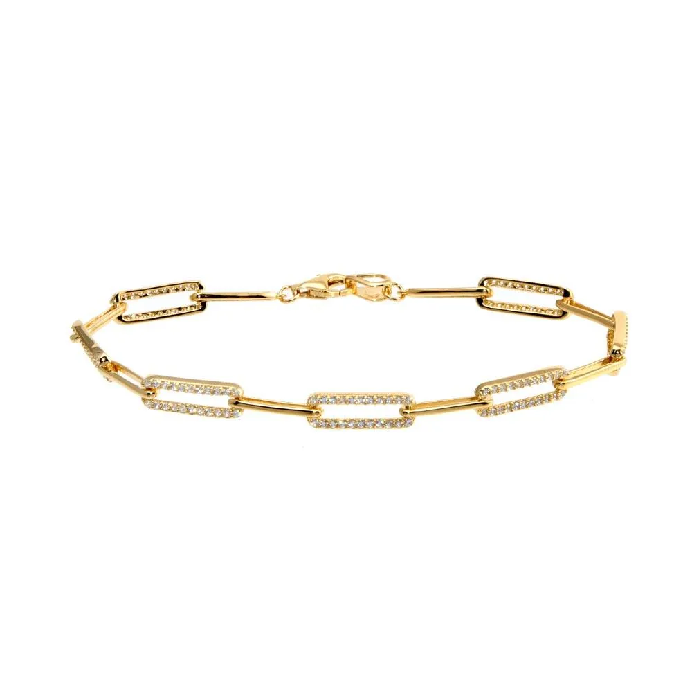 Gold Plated 925 Sterling Silver CZ Paperclip Bracelet - GMB00090GP