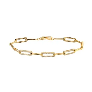Gold Plated 925 Sterling Silver CZ Paperclip Bracelet - GMB00090GP