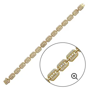 Gold Plated 925 Sterling Silver CZ Square Link Bracelet 8.8mm - GMB00081GP