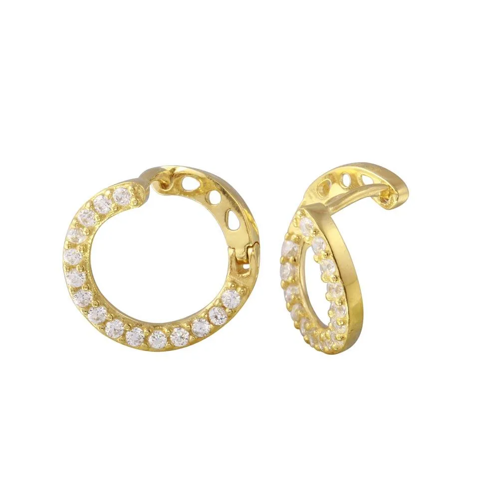 Gold Plated 925 Sterling Silver CZ Twisted Hoop Earrings - GME00019