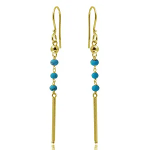 Gold Plated 925 Sterling Silver Dangling 3 Turquoise Bead with Matte Gold Bar Earrings - DIE00009GP-TQ