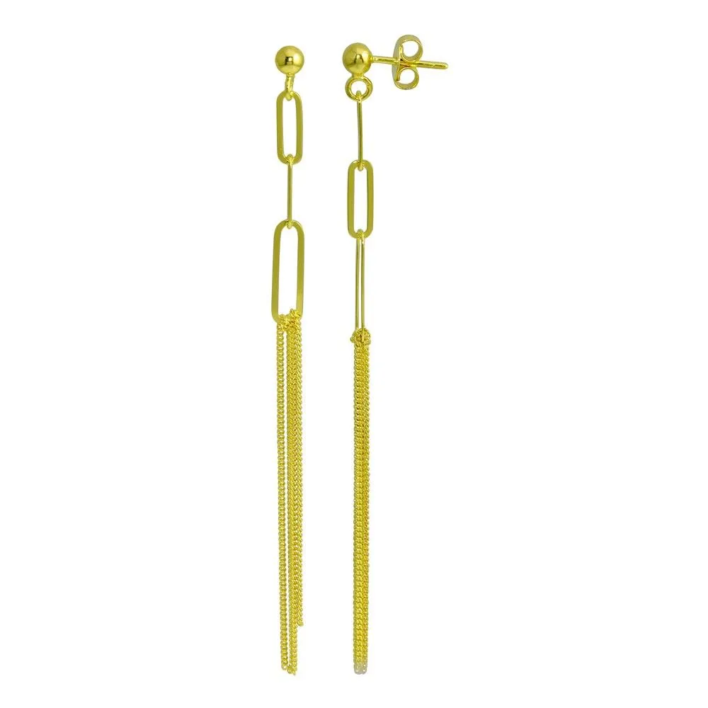 Gold Plated 925 Sterling Silver Dangling Ball Paperclip Earring - ITE00089-GP