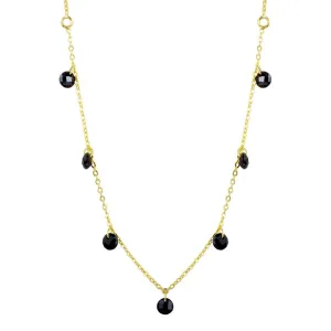 Gold Plated 925 Sterling Silver Dangling Black CZ Chain Necklace - ECN00050GP