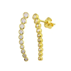 Gold Plated 925 Sterling Silver Dangling Clear Earrings - GME00008B-GP