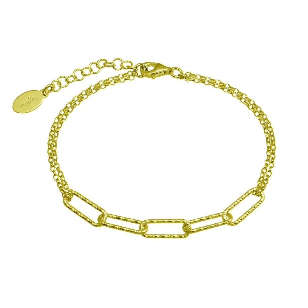 Gold Plated 925 Sterling Silver Diamond Cut Link Chain Bracelet - ITB00312-GP