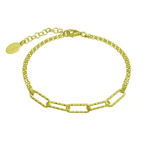 Gold Plated 925 Sterling Silver Diamond Cut Link Chain Bracelet - ITB00312-GP