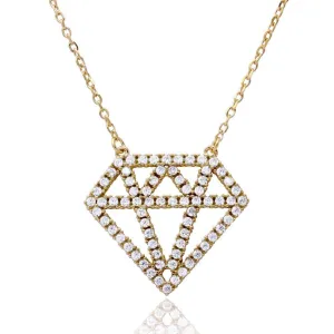 Gold Plated 925 Sterling Silver Diamond Outline CZ Necklace - BGP01162GP