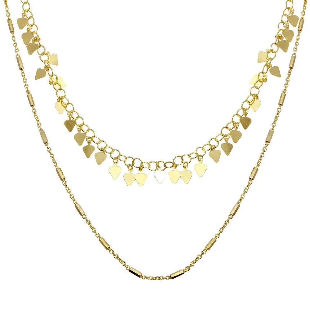 Gold Plated 925 Sterling Silver Double Chain Confetti Necklace - ECN00047GP