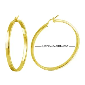 Gold Plated 925 Sterling Silver Electroforming Flat 4mm Hoop Earring - ARE00022GP