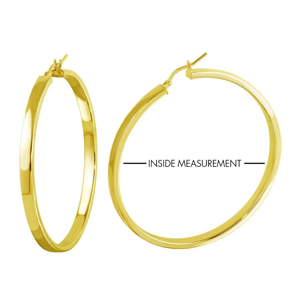 Gold Plated 925 Sterling Silver Electroforming Flat 4mm Hoop Earring - ARE00022GP