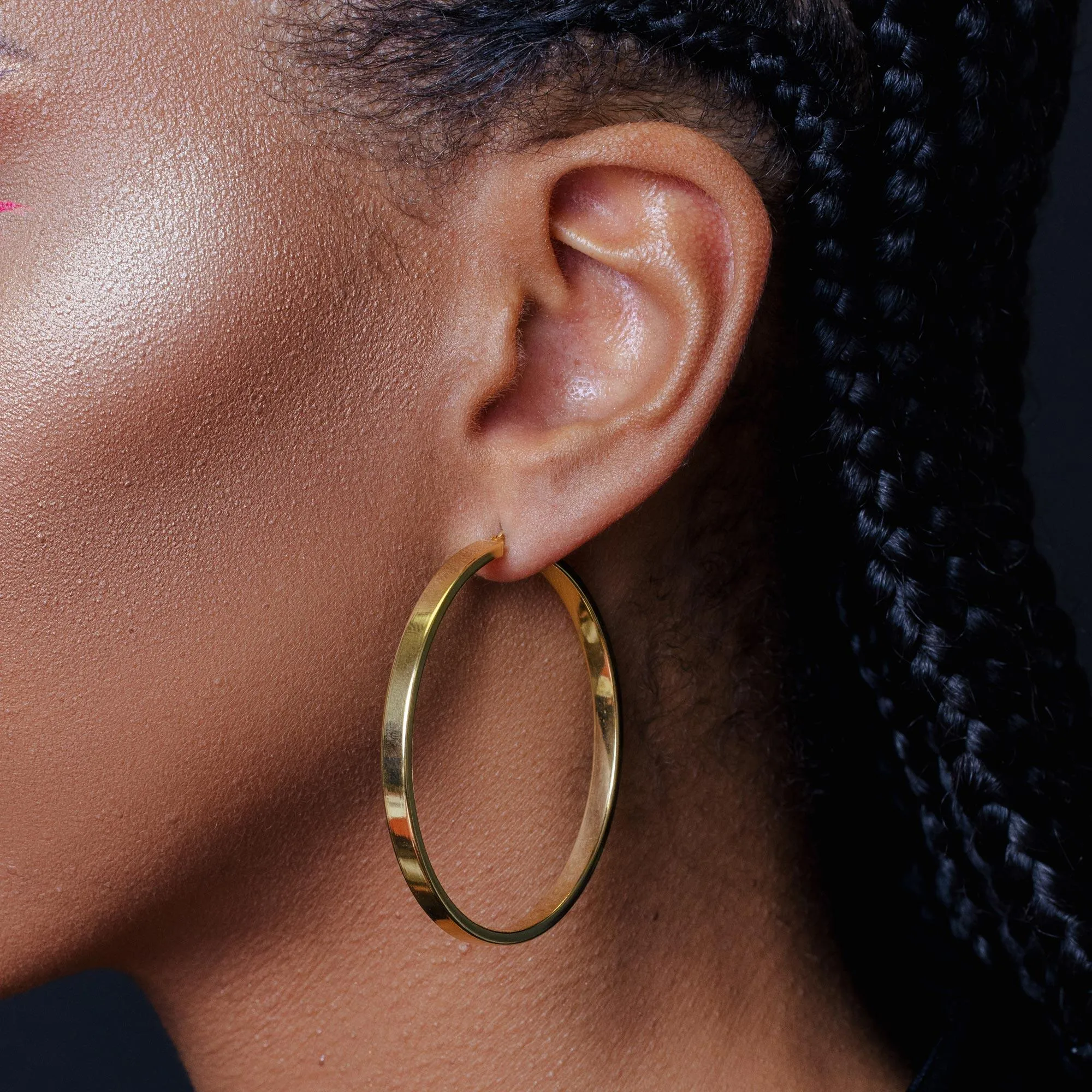 Gold Plated 925 Sterling Silver Electroforming Flat 4mm Hoop Earring - ARE00022GP