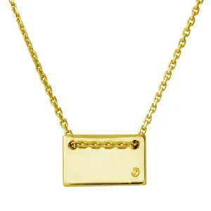 Gold Plated 925 Sterling Silver Engravable Small Rectangle Shaped Necklace with CZ - DIN00077GP