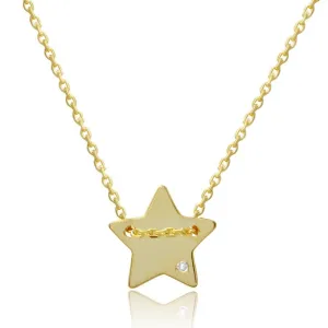 Gold Plated 925 Sterling Silver Engravable Star Shaped Necklace with CZ - DIN00079GP