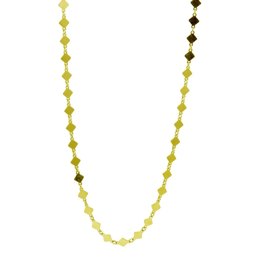 Gold Plated 925 Sterling Silver Flat Diamond Square Choker Necklace - ECN00026GP