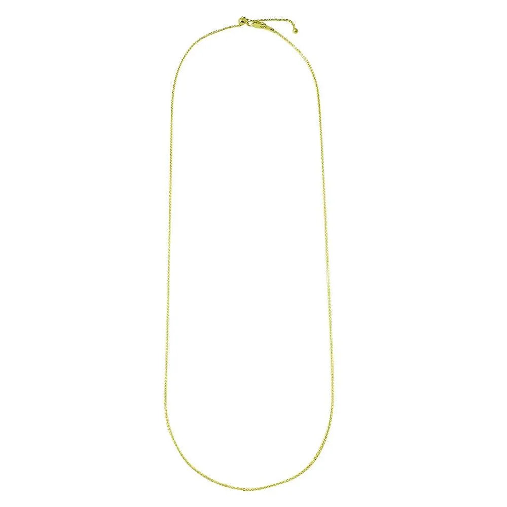 Gold Plated 925 Sterling Silver Flat Rolo Slider Adjustable Chain Necklace - DIN00013GP