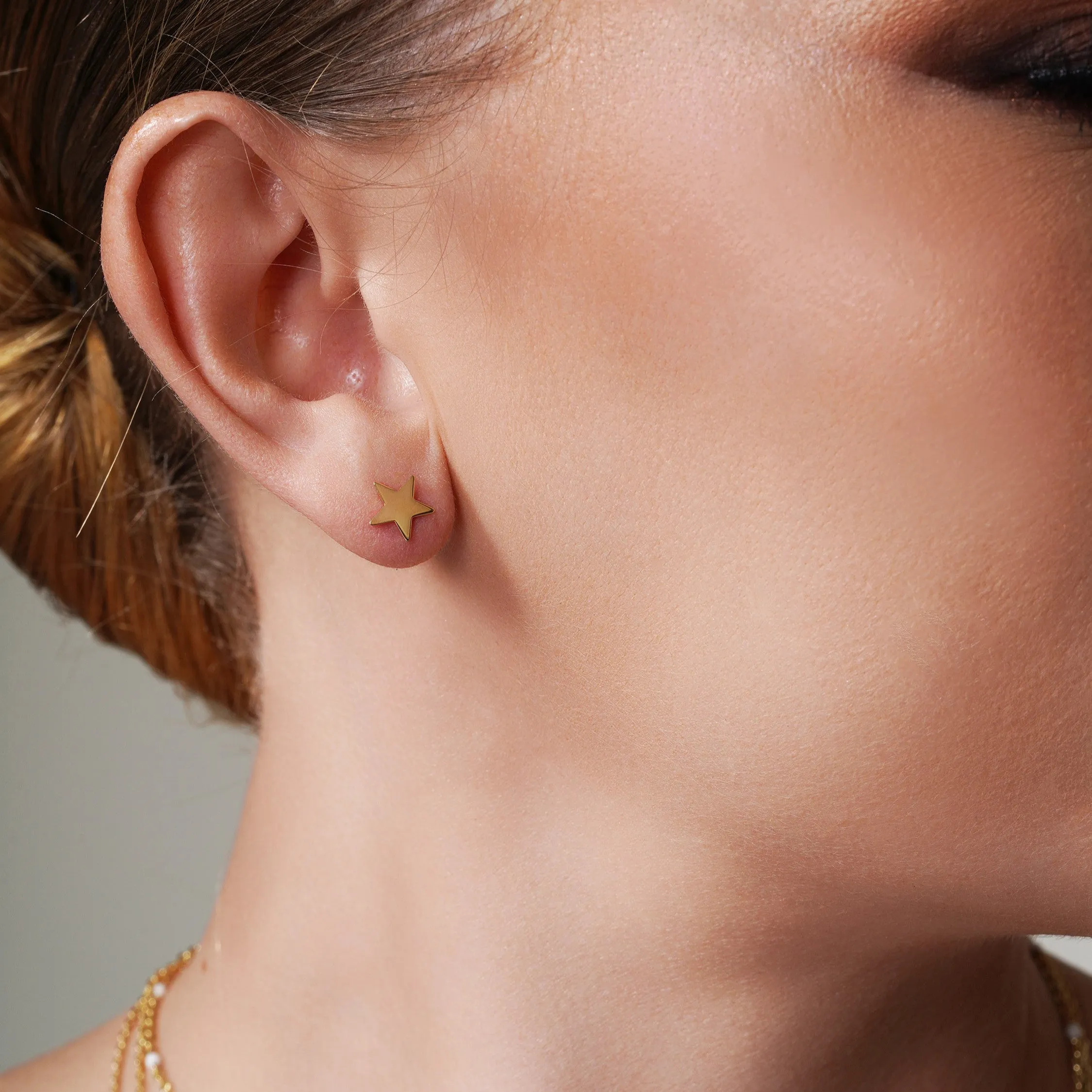 Gold Plated 925 Sterling Silver Flat Star Earrings - SOE00011