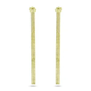 Gold Plated 925 Sterling Silver Herringbone Dangling Stud Earrings - ECE00065GP