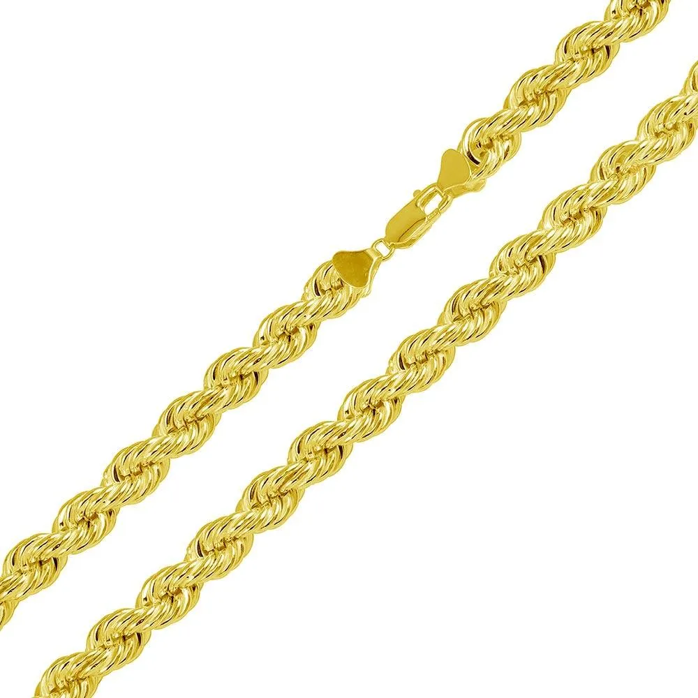 Gold Plated 925 Sterling Silver Hollow Rope Chains 6.5mm - CHHW112 GP