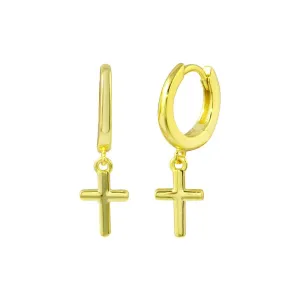 Gold Plated 925 Sterling Silver huggie hoop Cross Earring - STE01300GP