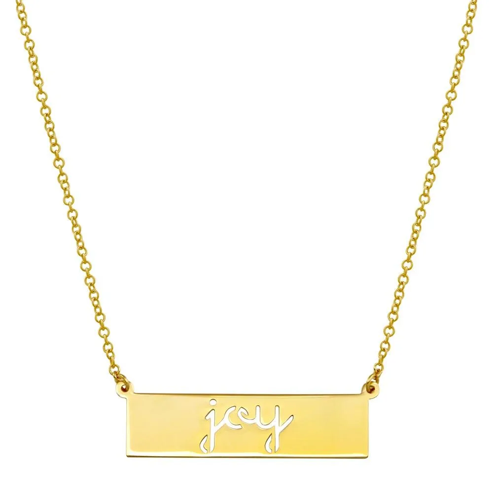 Gold Plated 925 Sterling Silver Joy Engraved Bar Pendant Necklace  - ARN00054GP
