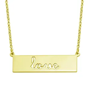Gold Plated 925 Sterling Silver Love Engraved Bar Pendant Necklace  - ARN00055GP